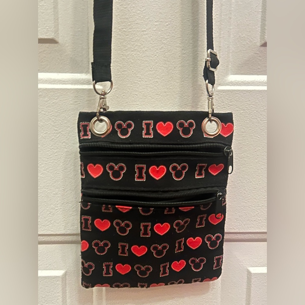 3/$30✨Disney "I ❤️ Mickey" Double Zip Canvas Crossbody Passport Bag
